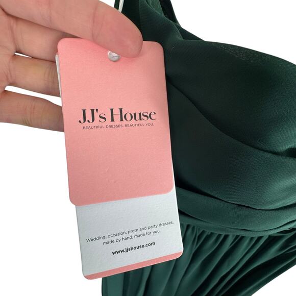 JJ's House NWT Dark Forest Green One Shoulder High Slit Floor Length Gown Sz 14 - Picture 10 of 12
